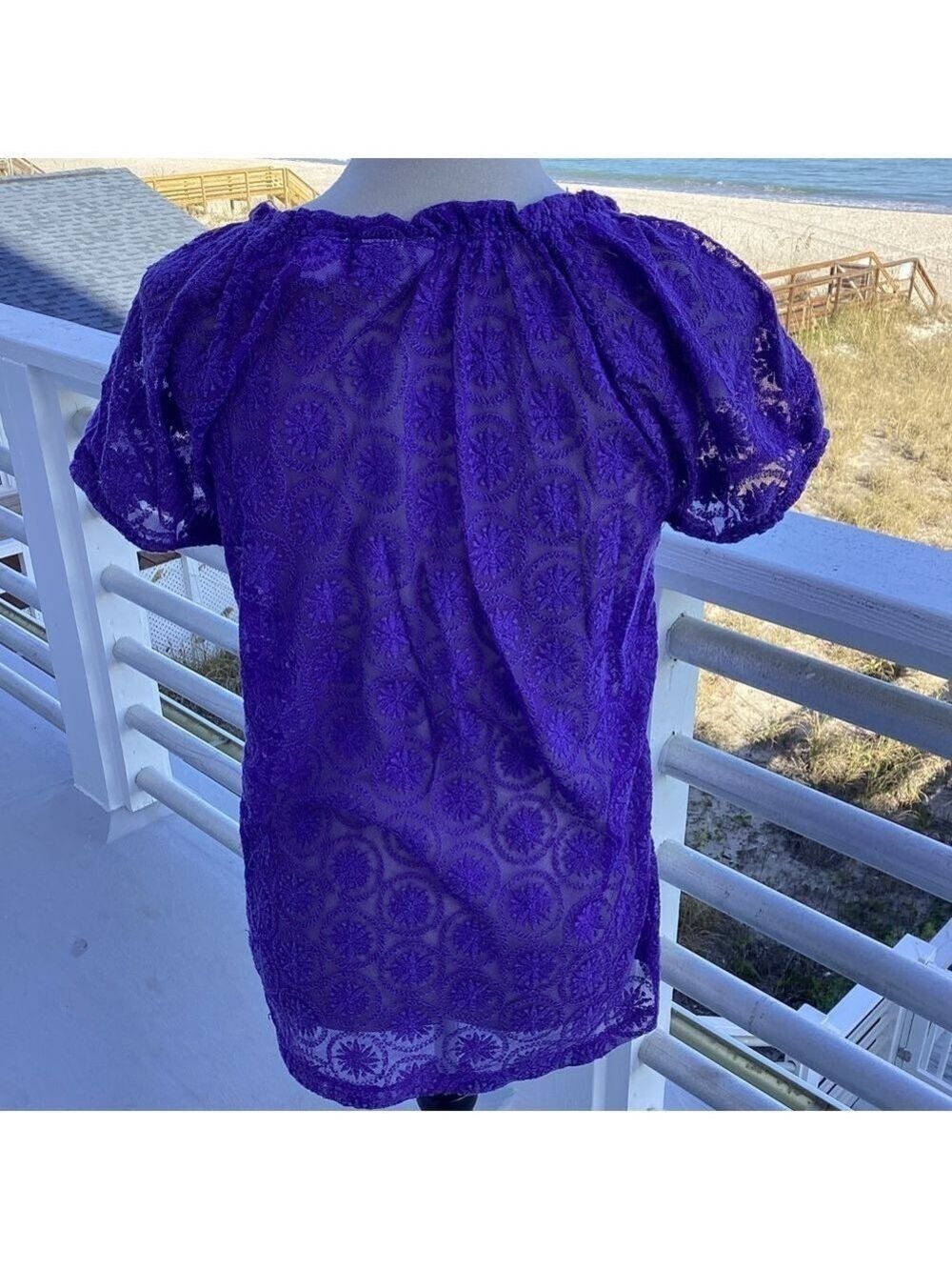 Purple Chico’s embroidered semi-sheer top - Picture 2 of 9